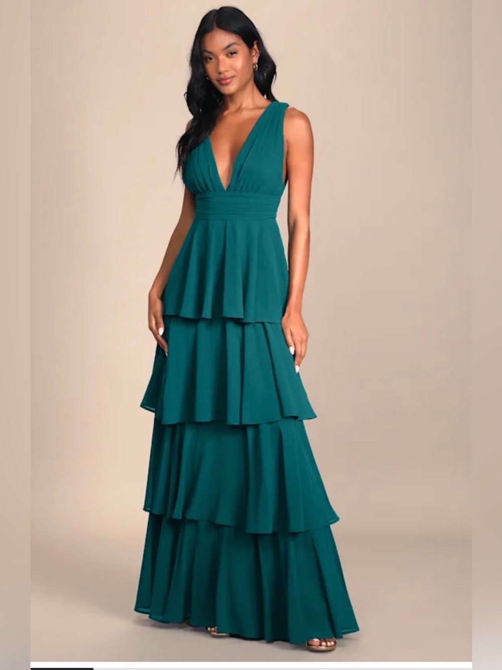 NWT Lulu's Green Tiered V-Neck Maxi Dress Medium